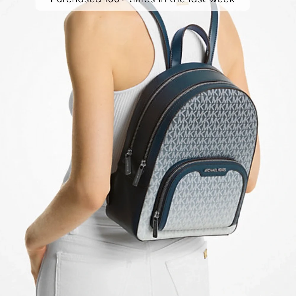 MICHAEL KORS Jaycee Medium Ombré Signature Logo Zip Pocket Backpack Navy NWT